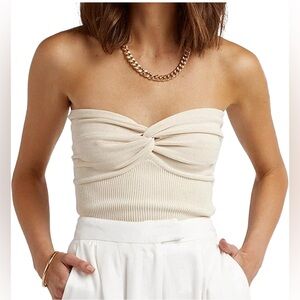 Womens Strapless Crop Top Sweetheart Neck Ribbed Knit Twisted Knot